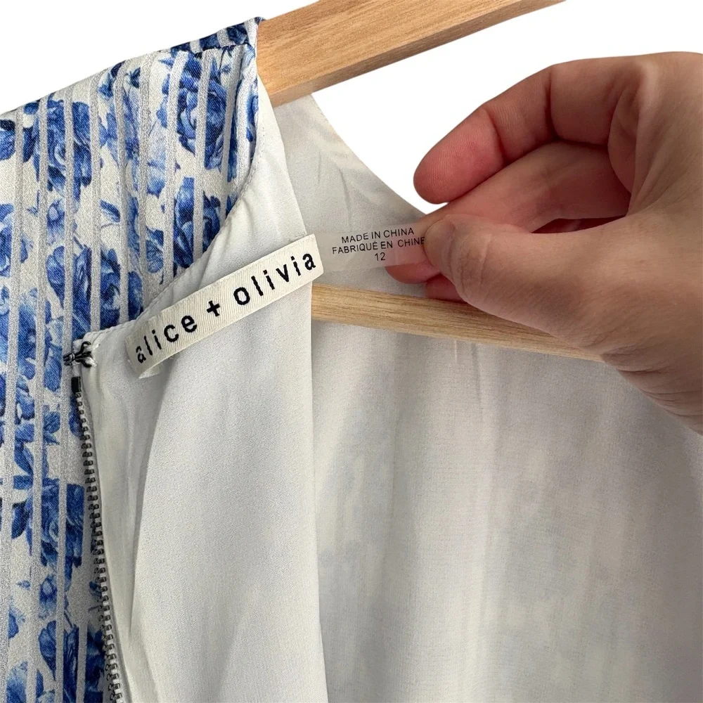 Alice + Olivia Molli Belted Floral Mini Dress Size 12 Blue Long Sleeve Feminine - Picture 6 of 8